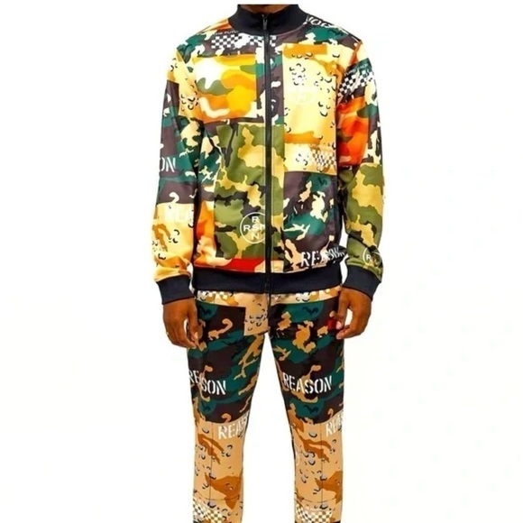 REASON CLOTHING BRAND All Over Camo Mixed Print Tracksuit 2 Pc Men's Large NWT - Picture 15 of 16